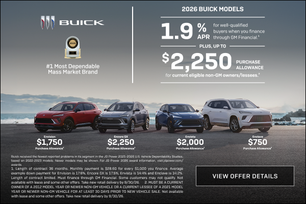 1.9% APR 
FOR WELL-QUALIFIED BUYERS when you finance through GM Financial.1

Plus, up to $2,250 P...